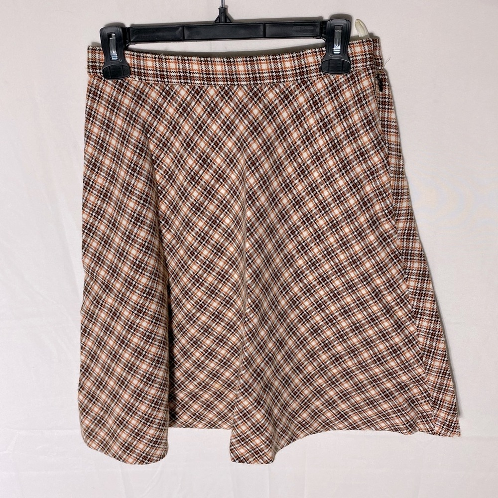 Vintage St. Michael Cream Orange Brown Plaid Mini Skirt XS